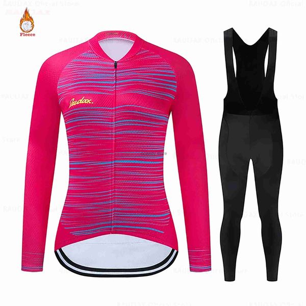 Tute da uomo Ladys Cycling Jersey 2023 Team Women Road Bike Abbigliamento invernale Pantaloni con bretelle Ropa Ciclismo Termico FeceH2421