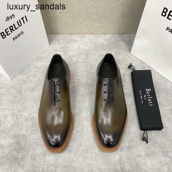 Berluti Scarpe da uomo in pelle Oxford 23 New Bruti Suola spessa 3 cm Derby stringato rialzato Stile urbano alla moda Rj