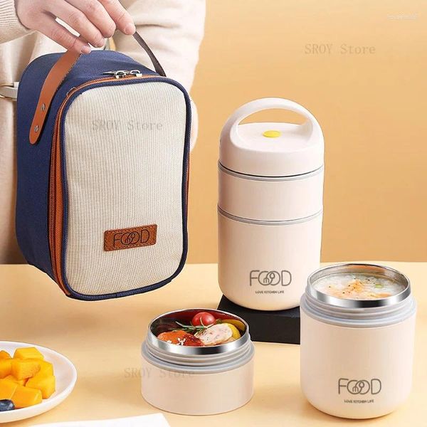 Yemek takımı paslanmaz çelik vakum termal öğle yemeği kutuları yalıtılmış çanta çocuklar sıcak bento kutusu öğrenciler için taşınabilir