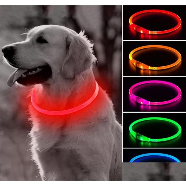 Coleiras de cachorro trelas led flash coleiras de cachorro iluminam o filhote de cachorro neckcollar brilhante colar para pequeno médio grande animal de estimação usb recarregável corte dhepm