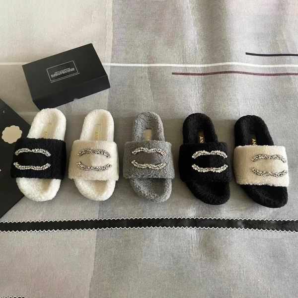 5 Farben Designer flauschige warme Hausschuhe Damen Winter Fuzzy Sandale Sliders Kind Teddybär Slipper Luxurys Tazz Haus Pelz Slide Channel Flat Casual Shoe Hotel Sandale