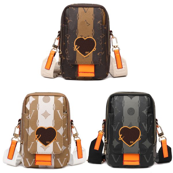 Borsa a tracolla stampata in pelle classica da uomo Borsa da trucco con motivo a cuore da donna Borsa a tracolla di design Borsa da donna alla moda Pacchetto di protezione del telefono Mini marsupi