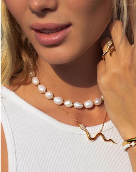 Цепочки 2024, элегантное ожерелье из натурального жемчуга в стиле барокко, женское роскошное модное ожерелье для девочек, милые украшения, аксессуары из нержавеющей стали