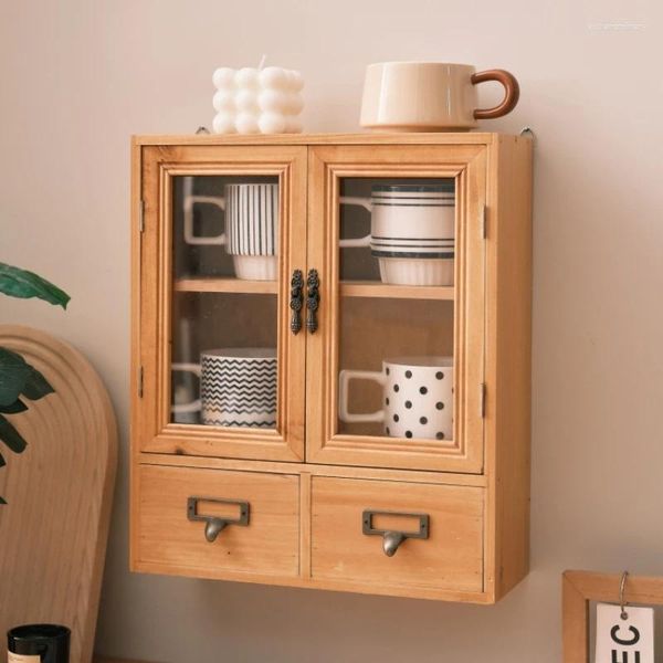 Contenitori per cucina Armadietto semplice Soggiorno Portabicchieri in legno massello Partizione multi-griglia Organizzatore per il trucco Ripiano in acrilico trasparente