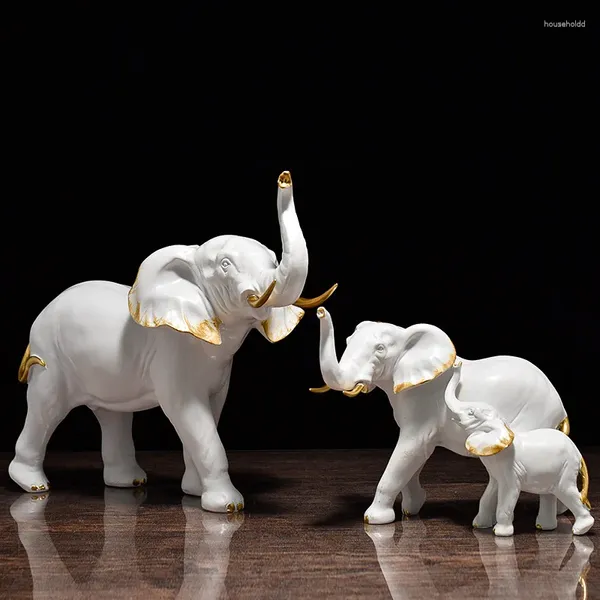 Estatuetas decorativas de luxo criativo elefante resina escultura e estátua decoração para casa sala estar escritório desktop mãe-criança arte decoração