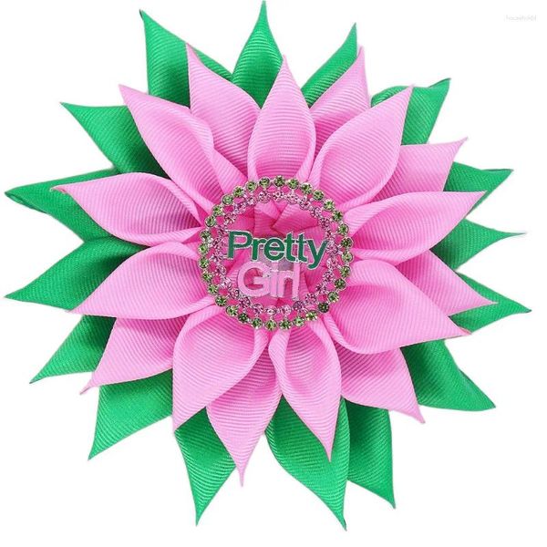 Broches personalizados sólido rosa verde tecido fita sol flor camadas corsage soror clube bonito alfa pino letras gregas jóias
