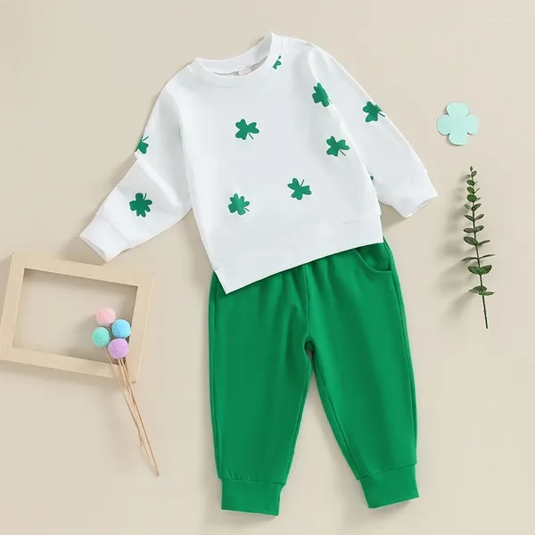 Conjuntos de roupas 2 pcs infantil bebê menino meu primeiro dia de São Patrício roupa trevo impresso moletom camiseta tops jogger calças criança irlandesa