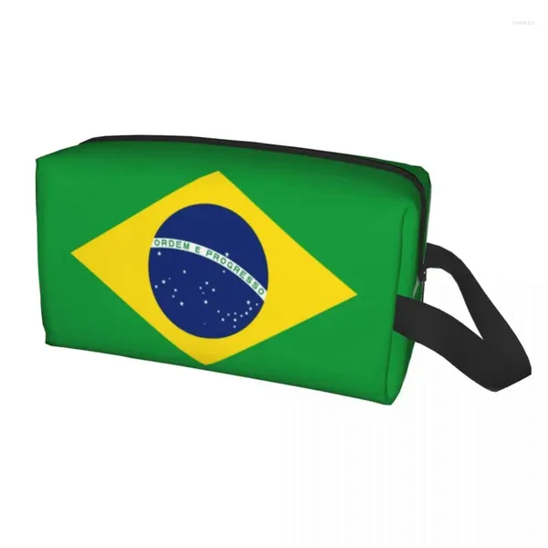 Kozmetik Çantalar Özel Brezilya Bayrak Seyahat Çantası Kadınlar Makyaj Tuvalet Organizatörü Bayanlar Güzellik Depolama Dopp Kiti