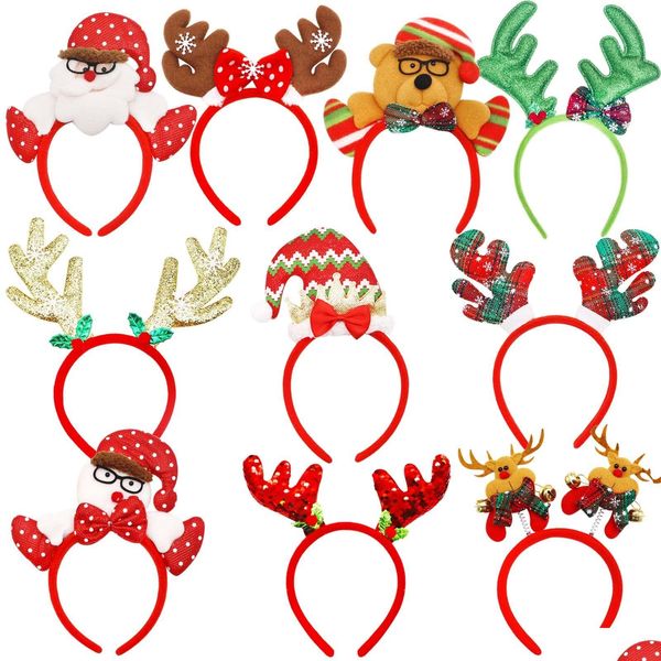 Decorações de Natal Decorações de Natal L Headbands Xmas Headwear Assorted Santa Claus Rena Antlers Boneco de Neve Faixa de Cabelo para Parte Dho17