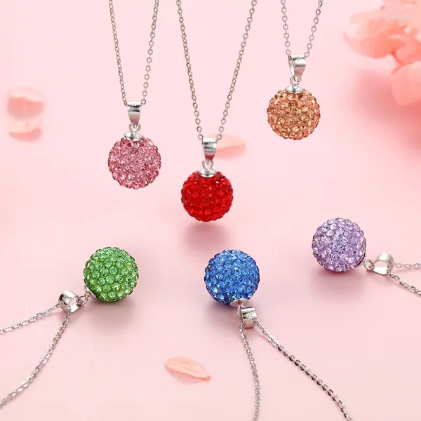 Tartışmalar 925 Gümüş 10mm Rhinestone Şanslı Mavi/ Yeşil/ Kırmızı/ Beyaz Top Zincir Kolye Kadınlar için Kadın Zarif Anti-Aletik