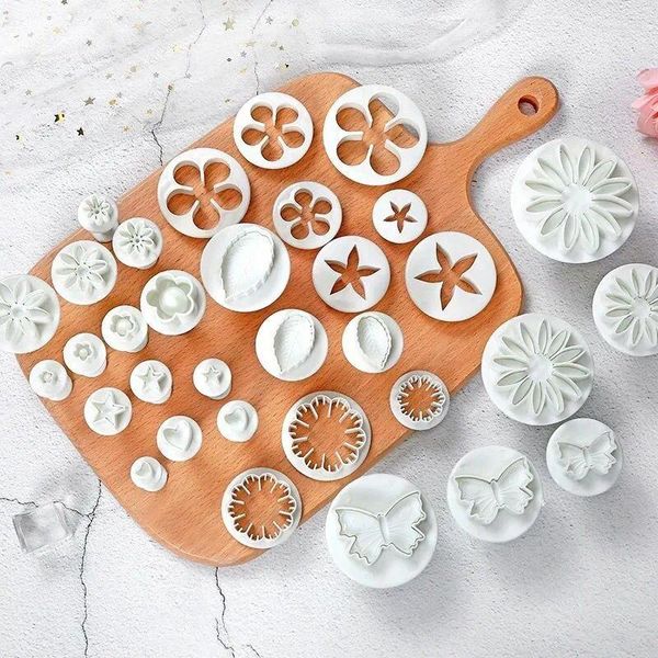 Moldes de cozimento árvore de natal chreey flor fondant bolo moldes biscoitos pasta molde sugarcraft êmbolo cortador cupcake ferramentas de decoração conjunto