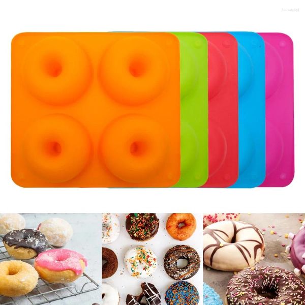 Moldes de cozimento 4 buracos Donut Mold 3D Bolo de Silicone Antiaderente Bagel Pan Pastelaria Muffins de Chocolate Donuts Maker Acessórios de Cozinha Ferramenta