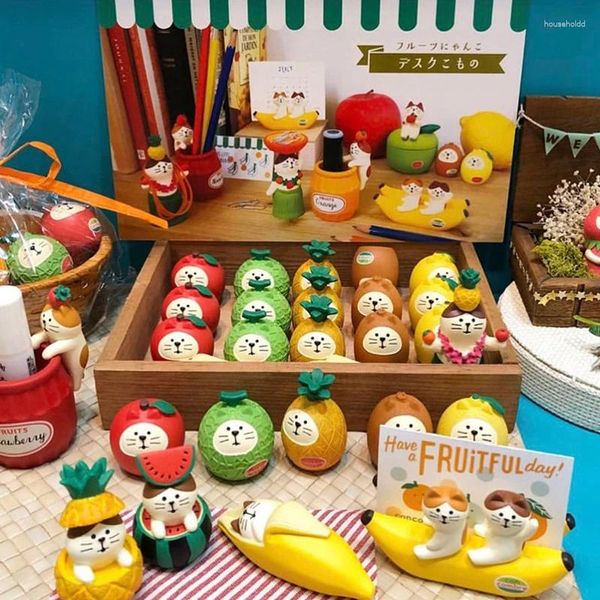 Estatuetas decorativas cena criativa pequena decoração casa série frutas estante conjunto brinquedos das crianças boneca ornamentos