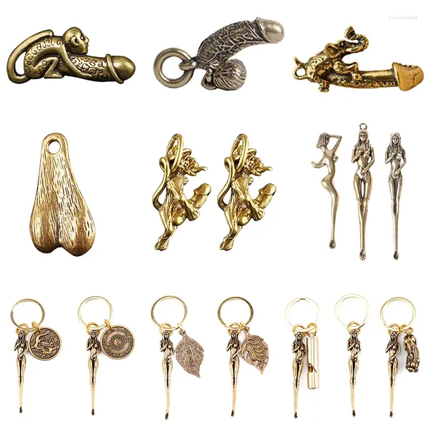 Anahtarlıklar pirinç yaramaz maymun büyük genital penis arabası anahtar zincir yüzük gezinmeler komik anahtarlık süslemeleri punk rock moda anahtarlık takı
