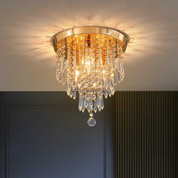 Lâmpadas pendentes Luz de teto dourada Pendurada Lâmpada de teto de cristal para decoração de casa Lâmpada montada em superfície Substituível luminária interna YQ240201