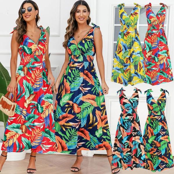 Повседневные платья Гавайская пляжная юбка 2024 Лето Платье с принтом для внешней торговли Европейский и американский женский дизайнер