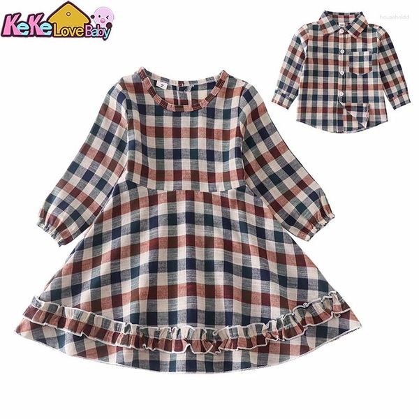 Mädchen Kleider Baby Mädchen Kleid Casual Gitter Kleidung Frühling Und Herbst 2024 Stil Baumwolle Kinder Prinzessin Kinder 1 bis 12 Jahre