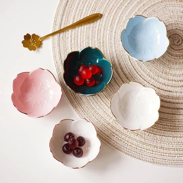 Piatti 1 pz Sakura Condimento In Ceramica Ciotola Per Immersione Cherry Blossom Gingillo Piatto Salsa Piatto In Porcellana Per Condimento Da Cucina
