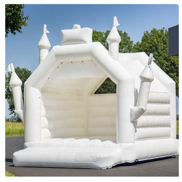 atacado 4x4m 13.2ft White Bounce House Inflável PVC completo saltando Bouncy Castle bouncer castelos moonwalk jumper com ventilador para festa de eventos de casamento, navio livre -1