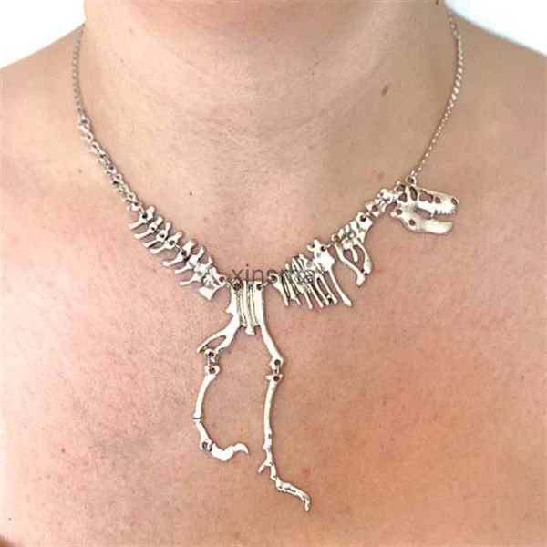 Chokers gotik kişilik abartılı Tyrannosaurus rex dinozor kafatası iskeleti alaşım dekoratif kolye yq240201