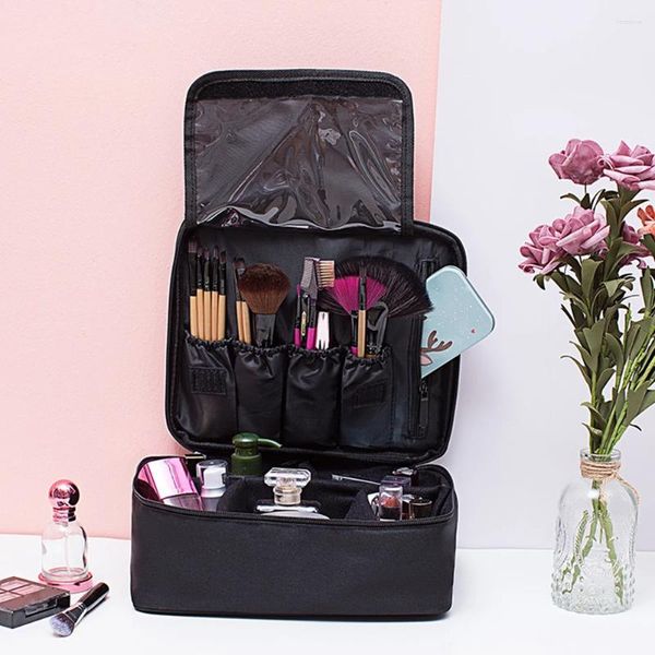 Borse per cosmetici Organizzatore portatile Borsa per trucchi Borsa per cosmetici da viaggio di grande capacità Custodia per cosmetici Impermeabile con cerniera in tessuto Oxford