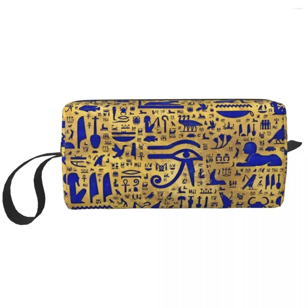 Sacos cosméticos hieróglifo egípcio bolsa de maquiagem bolsa à prova d'água ankh pharaon organizador de higiene pessoal bolsa de armazenamento para mulheres