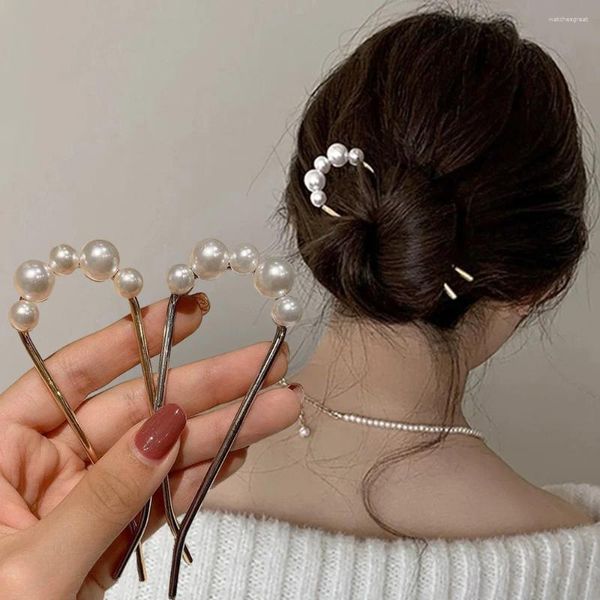 Grampos de cabelo coreano em forma de u pérola grampos de cabelo simples metal escudo clipe pinos mulheres meninas varas bun maker estilo acessórios