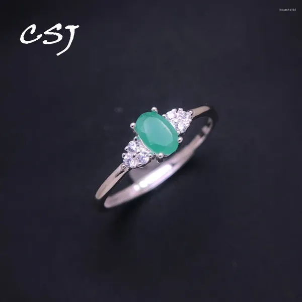 Anéis de cluster CSJ Natural Esmeralda Anel Sterling 925 Prata Ruby Sapphire Aquamarine Alexandrite Apatite Slim Jóias para Mulheres Presente de Festa