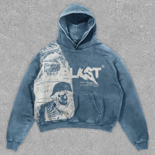 Kadın Hoodies Y2K 2024 Amerikan Kış Vintage Harajuku Kafatası Figür Baskı Hoodie Sıradan Gevşek Artı Kalınlaştırılmış Erkek ve Sweatshirt