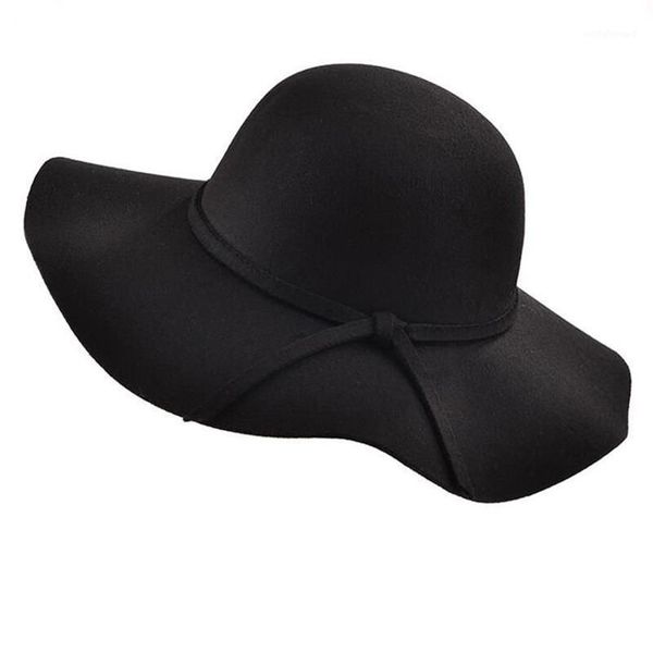 2020 einfache Vintage Retro Kinder Kind Mädchen Hüte Fedora Wollfilz Knautschbar Breite Krempe Cloche Floppy Sonne Eltern-kind-Strand Cap1280j