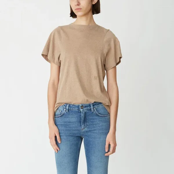Kadın Tişörtleri 2024 İlkbahar ve Yaz Basit İşe Gidiş Dar Omuz Tasarımı Yuvarlak Boyun Kısa kollu pamuklu T-Shirt Kadınlar