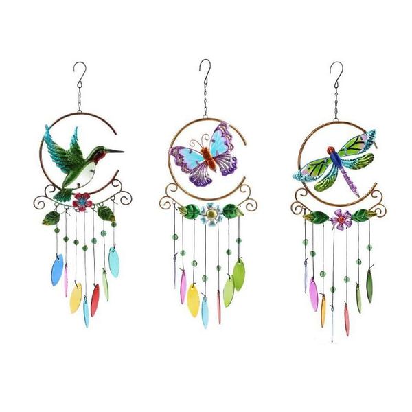 Decorações de jardim Hummingbird Wind Chimes Decoração de jardim portátil Metal Windchime para interior ao ar livre pátio varanda decoração feriado g dhq7k