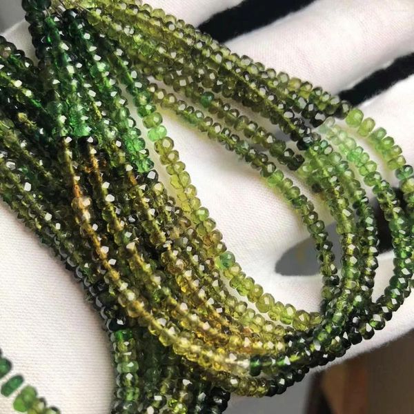 Lose Edelsteine kostenlos Großhandel Top Green Tourmaline Gradientenfacettierter Rondelle Edelstein -Steinperlen für Schmuckherstellung DIY -Design