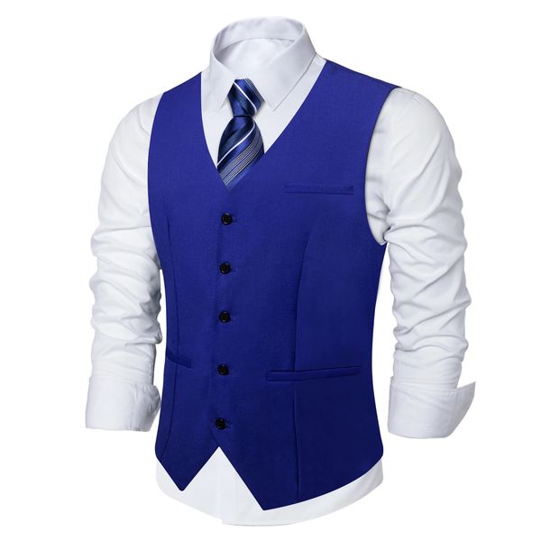 Мужской королевский синий костюм из полиэстера, жилет, деловой свадебный деловой костюм красного, черного цвета, хаки, тонкий пиджак с v-образным вырезом, жилет, падение 240125