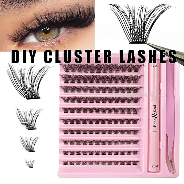 DIY selbst verpflanzende falsche Wimpern Pinzettenkleber Pfropfen segmentierte Wimpernverlängerung einzelne Cluster dicke falsche Wimpern Make-up für Frauen