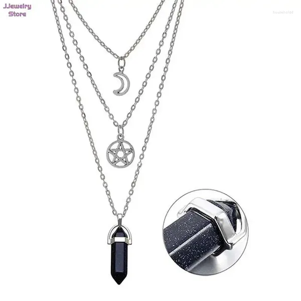 Anhänger Halsketten Mode Pentagramm Stern Chakra Steine Halskette Für Frauen Supernatural Vintage Schmuck Wicca Hexerei Choker Goth Satan