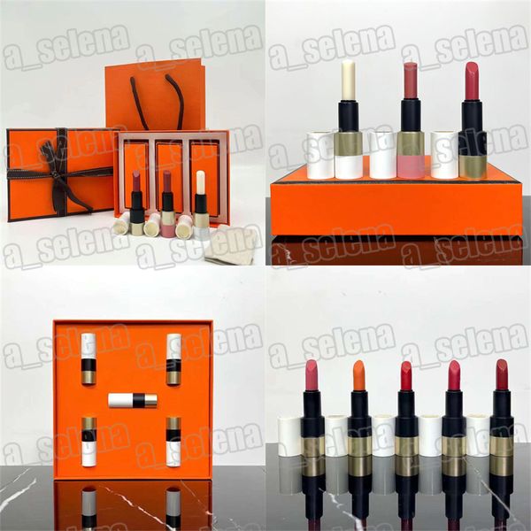 Marke Mini Lip Makeup Matte Lippenstift-Set 3 Stück 5 Stück Nature Rouge A Levres Matte Lippenstifte Kit 1,5 g mit orangefarbener Geschenktüte