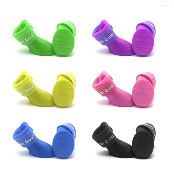 Vestuário para cães 4 unidades / conjunto botas de silicone à prova d'água com alça ajustável e sola antiderrapante para animais de estimação ao ar livre pequenos cães médios dropship