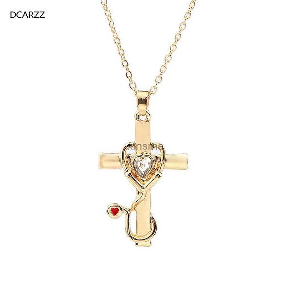 Chokers Dcarzz Cruz Colares Trendy Jóias Festa Cadeia Cristal Estetoscópio Pingente Médico Enfermeira Colar Mulher Presente YQ240201