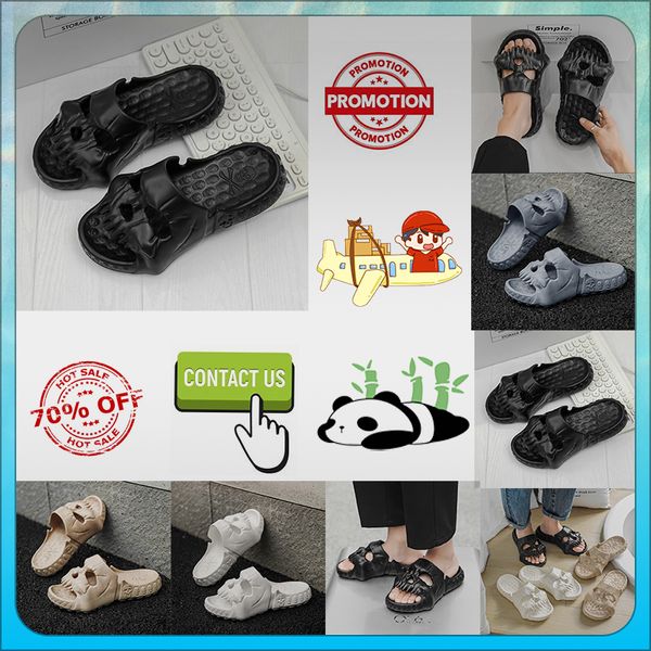 Designer lässige Plattform Skelettkopf Lustige ein Wort Drag -Hausschuhe Frau Tragen resistenter atmungsaktiver Leder Gummi weiche Soles Sandalen flacher Sommer