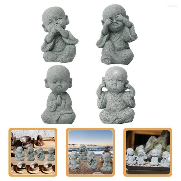 Estatuetas decorativas estátua do bebê jardim monge escultura pequena estatueta zen estátuas carro ornamentos