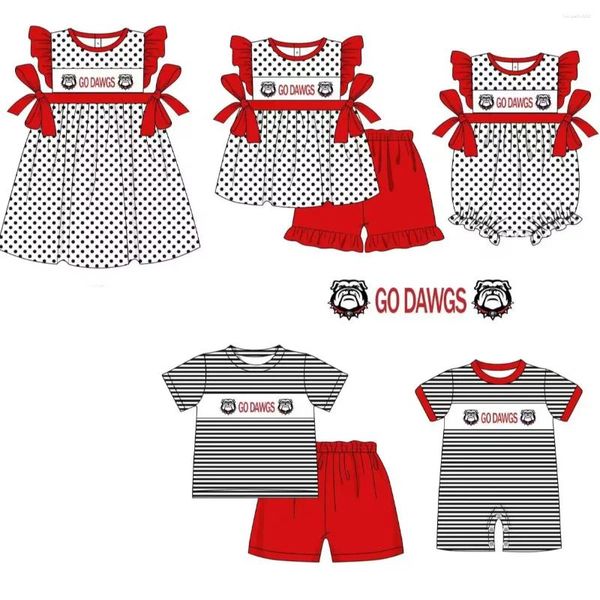 Kleidungssets Großhandel Custom Team Uniform Boutique Baby Mädchen Anzug Logo Print Rot Herbst Langarm Schlaghosen 2-teiliges Set