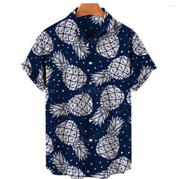 Herren-Freizeithemden, übergroßes Blumen-Hawaii-Kostüm, Strandurlaub, Y2k-Vintage-Stil, tropisches Fruchtmuster, Herren-Designer-Kleidung im Angebot