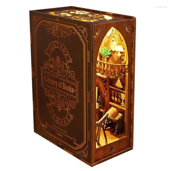 Dekorative Figuren Book Nook House Modellbausatz 3D-Puzzle mit Touch-Licht DIY Booknook Spielzeug Geschenke Holz Bücherregal Einsatz Dekor