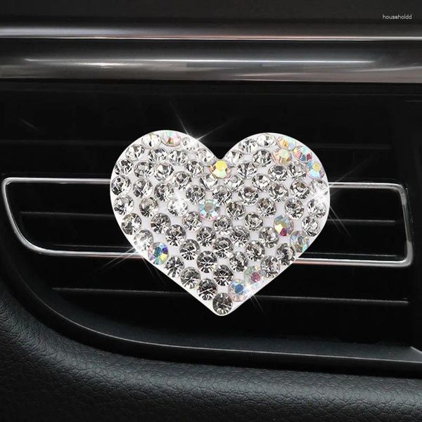 Criativo strass carro saída de ar clipe em forma de coração condicionado perfume clipes acessórios interiores automóveis