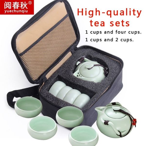 Fatto a mano cinese giapponese vintage Kungfu Gongfu tè portatile pinguino una pentola quattro tazze set da tè da viaggio teiera tazza da tè teiera 229t