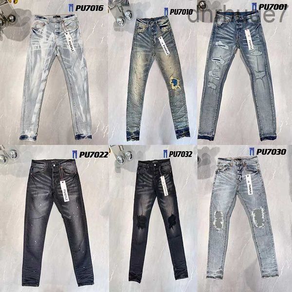 Jeans viola da uomo Stile di design unico e alla moda con fori Slim Fit Bikers Denim per pantaloni neri da uomo alla moda S40F