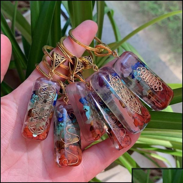 Chaveiros Chaveiros 7 Chakras Orgonekey Chaveiro Energia Orgonite Cristal Pedra Cura Amet Fecho para Meditação de Carro Reiki Om Sorte Dhs Dhjma