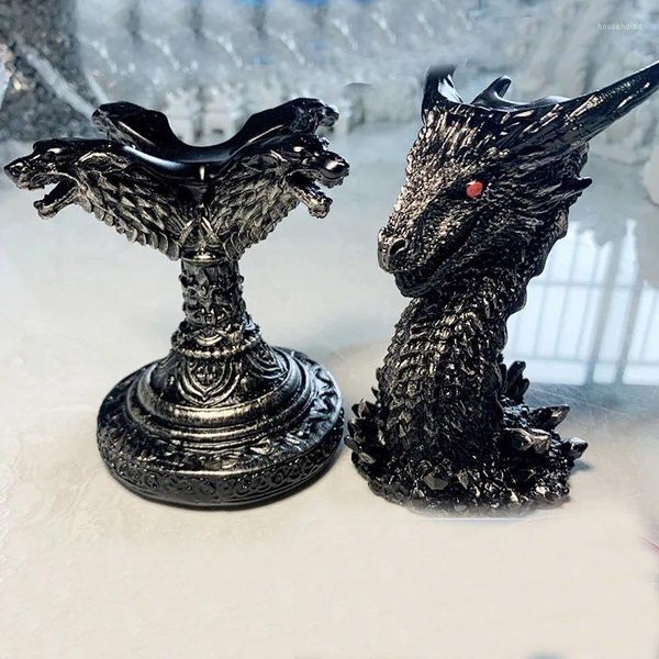 Estatuetas decorativas cabeça de dragão suporte de bola de cristal esfera base de exibição lobo resina em miniatura ornamento de mesa po adereços presentes
