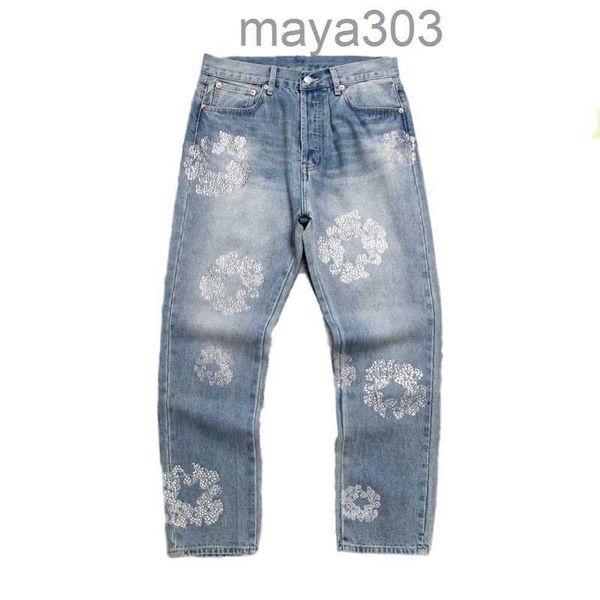 Jeans für Frauen Jeanbaggy Männer Kranz Schwarz Weites Bein Perlen Reißverschluss Klassische Hose Lila Jeans Denim Shorts Streetwear Casual Jogginghose DesignerS611 S611